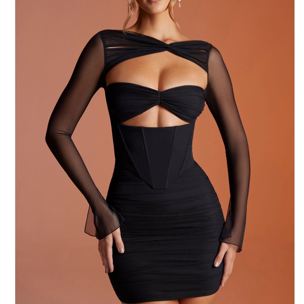 OH POLLY Long Sleeved Ruched Mini Dress